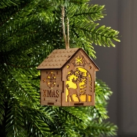 Ёлочная игрушка «Домик с оленем», от батареек, свечение тёплое белое Ёлочная игрушка «Домик с оленем», от батареек, свечение тёплое белое