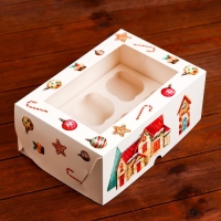 Новый год. Коробка для 6 капкейков с окном "Рождественский домик", 25 х 17 х 10 см, упаковка Новый год. Коробка для 6 капкейков с окном "Рождественский домик", 25 х 17 х 10 см, упаковка