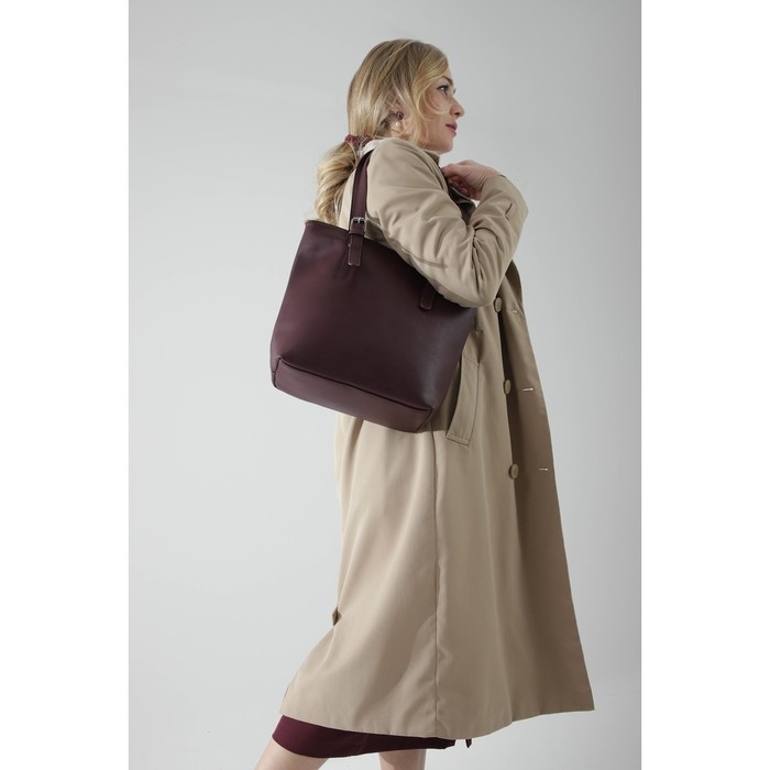 Сумка-тоут на молнии, наружный карман, длинный ремень, цвет бордовый