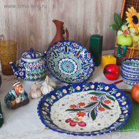 Фруктовница Риштанская Керамика "Узоры", 23 см, синяя