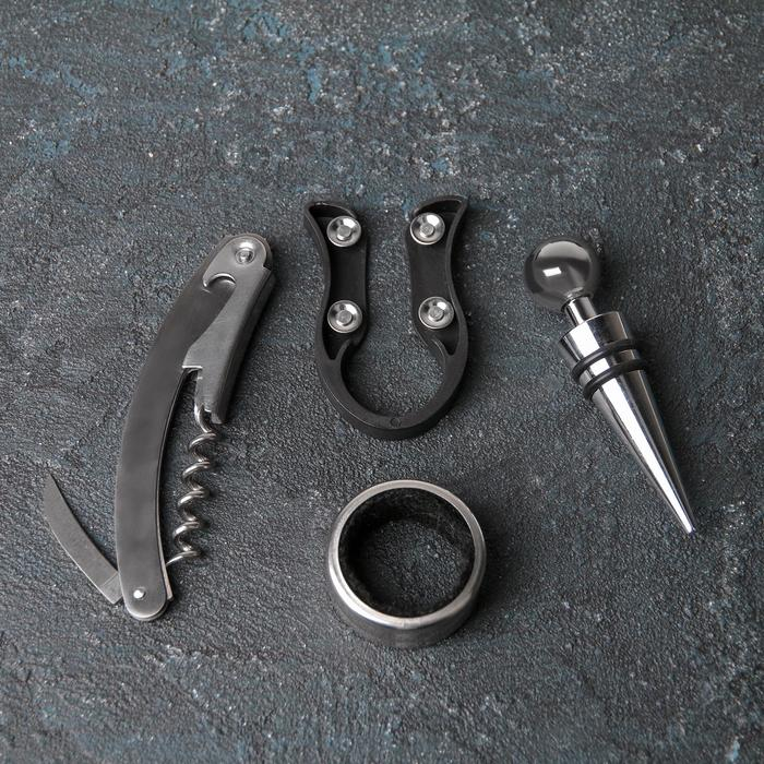 Набор для вина Доляна &laquo;Кьянти&raquo;, 4 прибора: кольцо, штопор, нож для фольги, пробка