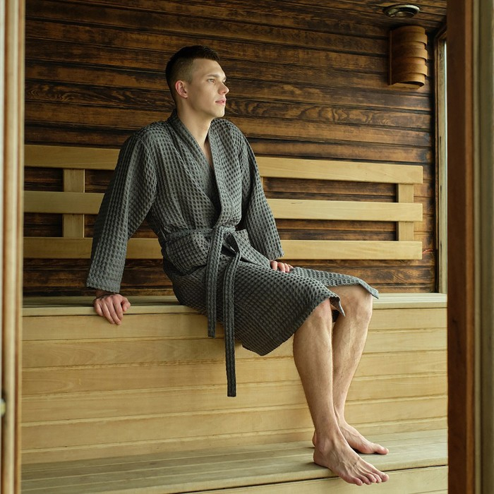 Халат вафельный мужской удлиненный Этель Халат вафельный мужской удлиненный Этель "Boho" размер 46-48, цвет светло-серый, 100% хлопок, 290 г/м2