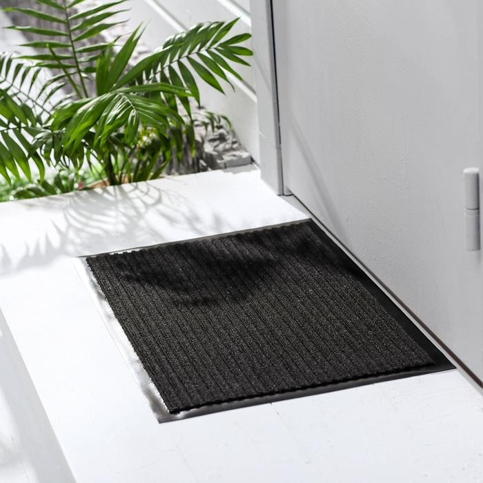 Коврик придверный влаговпитывающий, ребристый, &laquo;Стандарт&raquo;, 60&times;90 см, цвет чёрный