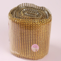 Лента с имитацией страз, 12 см, 9 &plusmn; 1 м, цвет золотой