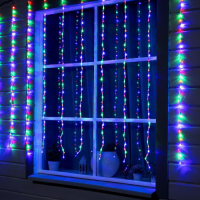 Гирлянда &laquo;Водопад&raquo; 2 &times; 1.5 м, IP44, прозрачная нить, 400 LED, свечение мульти, 8 комбинаций режимов, 220 В