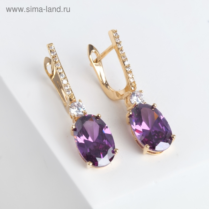 Серьги со стразами «Блиц», цвет бело-фиолетовый в золоте Серьги со стразами «Блиц», цвет бело-фиолетовый в золоте