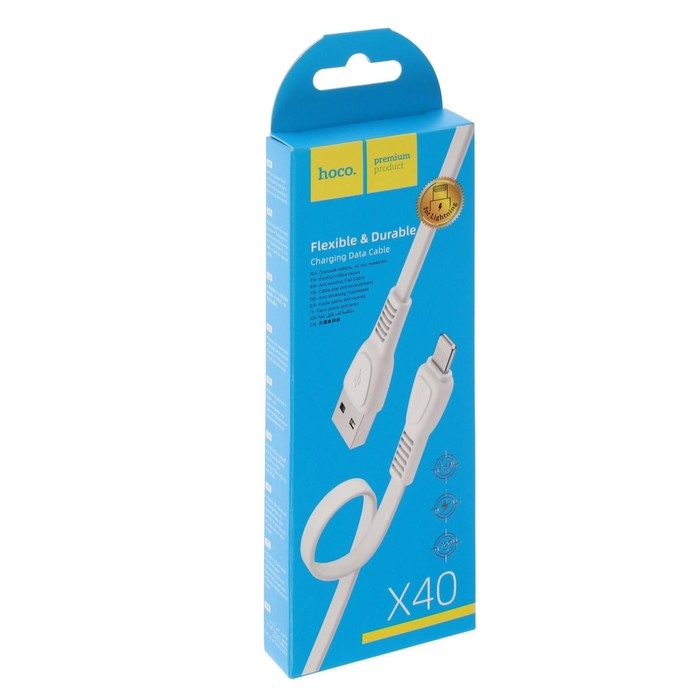 Кабель Hoco X40, USB - Lightning, 2.4 А, 1 м, плоский, белый Кабель Hoco X40, USB - Lightning, 2.4 А, 1 м, плоский, белый