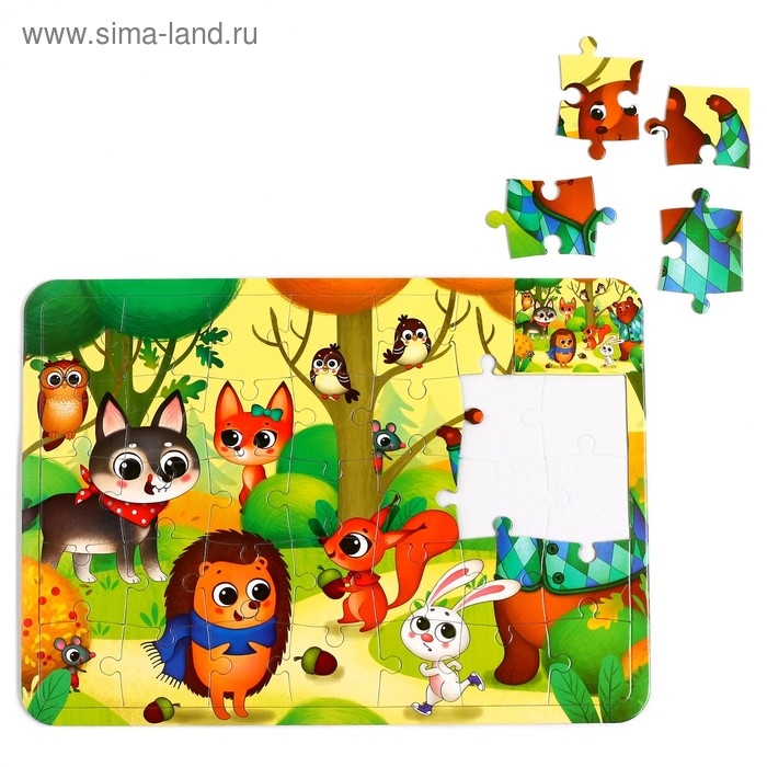 Пазл в рамке &laquo;Лесные зверята&raquo;, 34 детали + раскраска