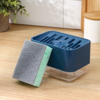 Дозатор для моющего средства с подставкой для губки Raccoon, губка в комплекте, цвет синий