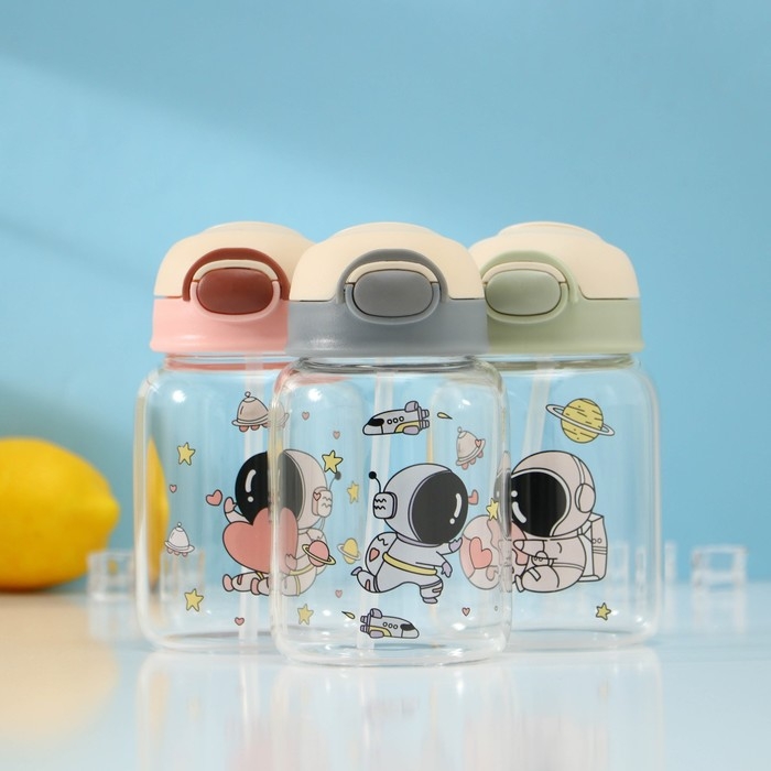 Бутылка для воды стеклянная «Космонавты», 450 мл, 8,2×15 см, цвет МИКС Бутылка для воды стеклянная «Космонавты», 450 мл, 8,2×15 см, цвет МИКС