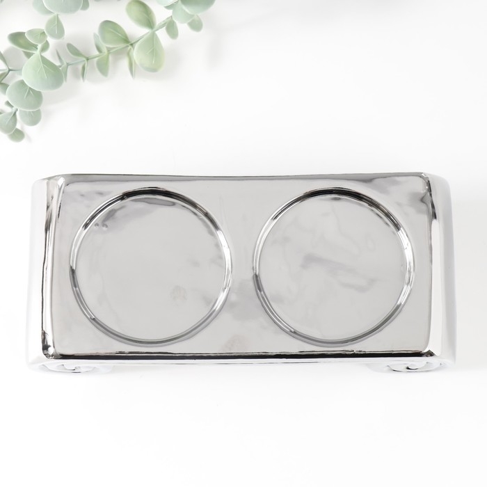 Подсвечник керамика на 2 свечи "Греция" d=7,5 см серебро 22,5х10х7 см