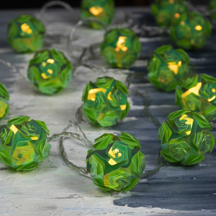 Гирлянда &laquo;Нить&raquo; 4.5 м с насадками &laquo;Цветочные шары&raquo;, IP20, прозрачная нить, 15 LED, свечение зелёное, 220 В