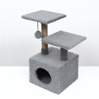 Домик-когтеточка 2-х ур. квадратный с 2-мя квадратными полками, 53 х 35 х 65 см, серый Домик-когтеточка 2-х ур. квадратный с 2-мя квадратными полками, 53 х 35 х 65 см, серый