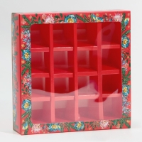 Коробка под 16 конфет с ячейками &laquo;Яркий новый год&raquo; 17,7 х 17,7 х 3,8 см, Новый год