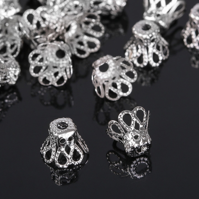 Шапочки для бусин (набор 50шт), СМ-091, 8&times;10 мм, цвет серебро