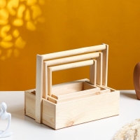 Набор кашпо деревянных подарочных Элегант "Классик", 3 в 1, с ручкой, натуральный Набор кашпо деревянных подарочных Элегант "Классик", 3 в 1, с ручкой, натуральный