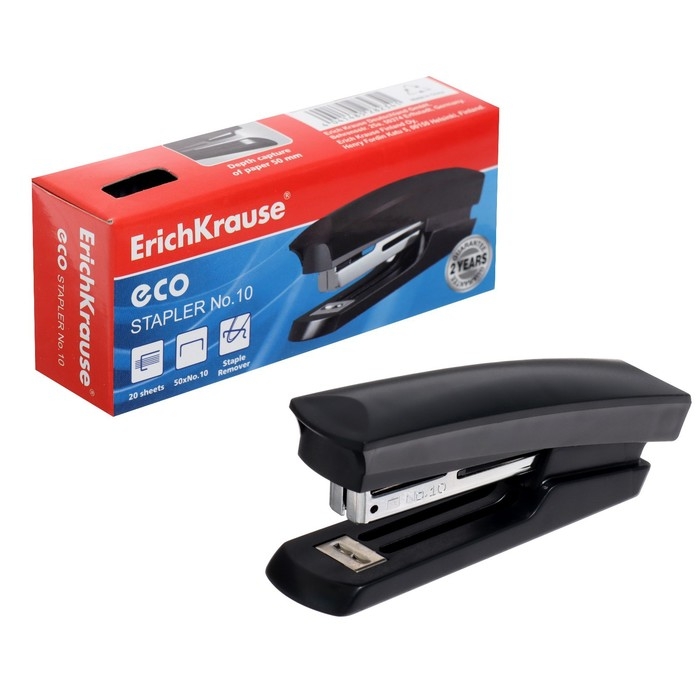 Степлер ErichKrause ECO № 10, до 20 листов, встроенный антистеплер, микс Степлер ErichKrause ECO № 10, до 20 листов, встроенный антистеплер, микс