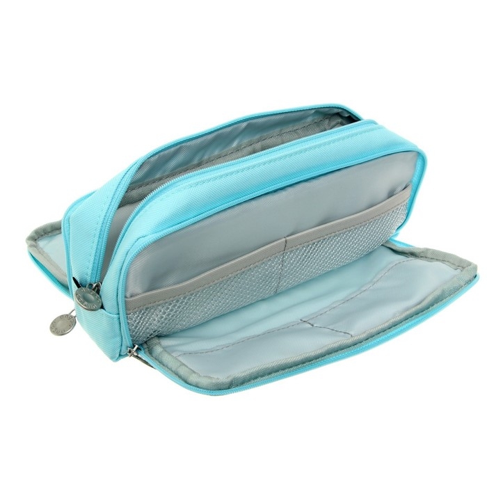 Пенал школьный на молнии 3-х секционный, голубой