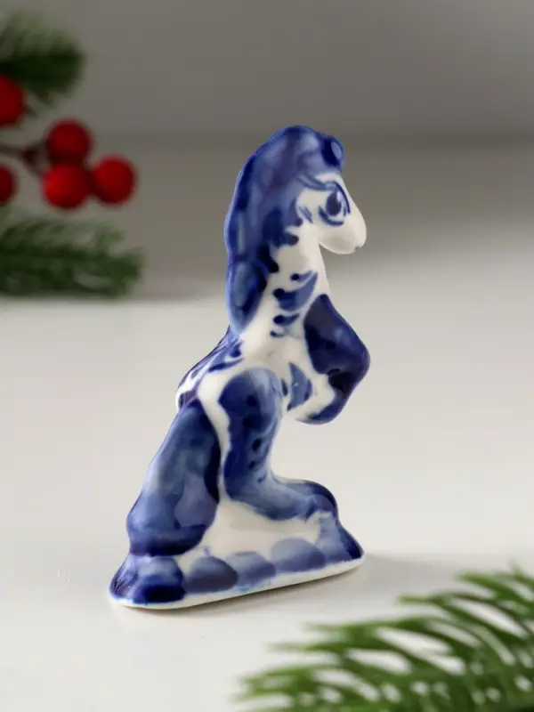 Сувенир Лошадь цирковая малая, 8,5х6,5 см, гжель