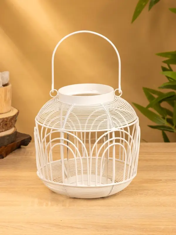 Подсвечник фонарь со стеклянной колбой 19х19х19,5 см, d 8,5 см, металл, цв. Белый