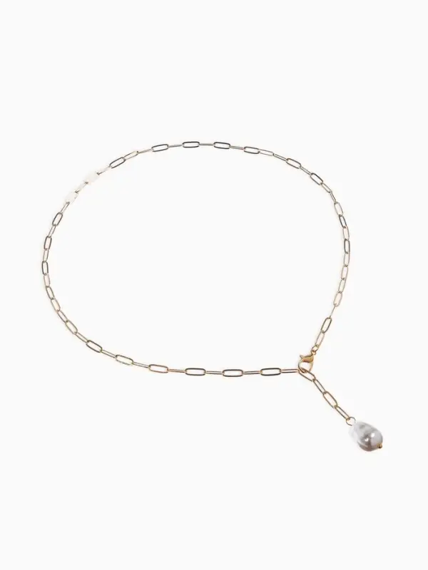 Цепь с бусиной "Жемчужина", вытянутое звено, цвет белый в золоте