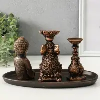 Набор фигур "Буддийский" на подносе, высота 13 см, цвет винтажная бронза