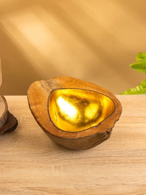 Чаша из кокоса, 15.5&times;21&times;7 см, коричнево-золотая