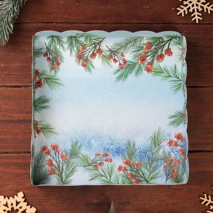 Коробка для печенья, &laquo;Снегири&raquo;, 18&times;18&times;3 см, Новый год