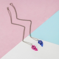 Кулоны &laquo;Неразлучники&raquo; яркие сердечки, цвет розово-синий в серебре, 45 см