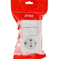 Выключатель с розеткой горизонтальный TANGO, 16 А, 2 клавиши + розетка, IP 20, открытой проводки с з