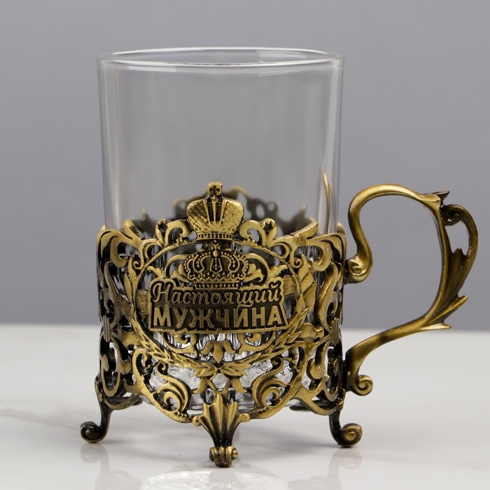 Подстаканник со стаканом Подстаканник со стаканом "Настоящий мужчина",12,5 х 12,5 х 13 см