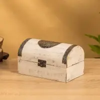 Сундучок "Солнце ацтеков" 19х12х11 см, манговое дерево, белый антик