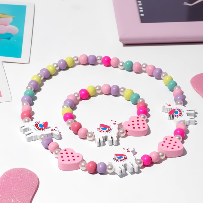 Набор детский &laquo;Выбражулька&raquo; 2 предмета: бусы, браслет, ламы, цветной