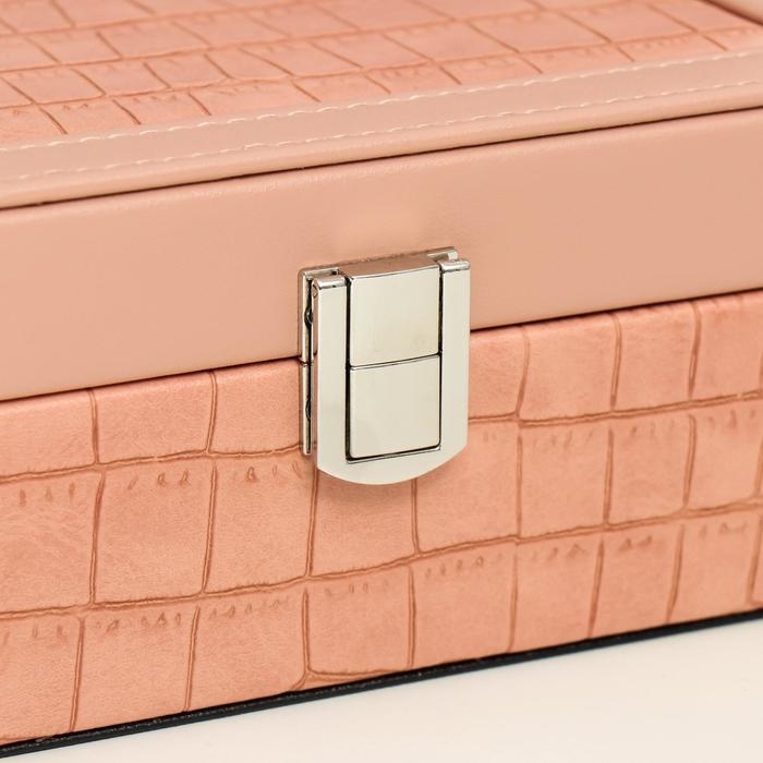 Шкатулка кожзам для украшений "Розовый питон" комбинированная 7,5х14х20 см