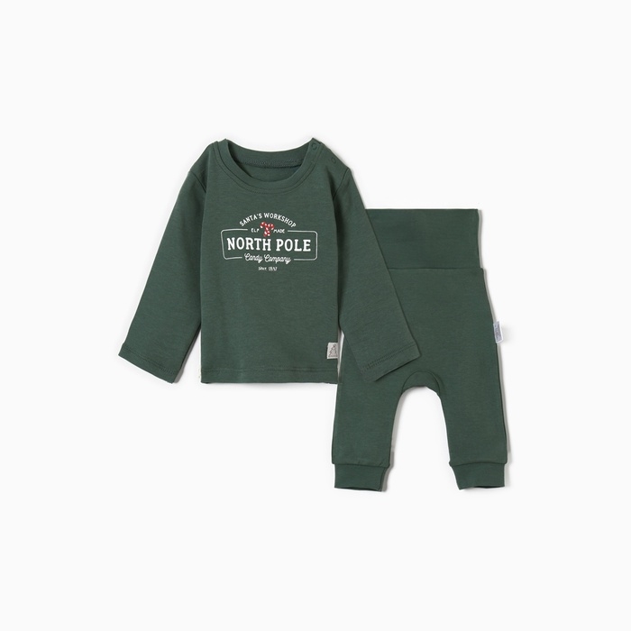 Костюм (штанишки и кофточка) Крошка Я "Еловые веточки", рост 86-92 см, зеленый