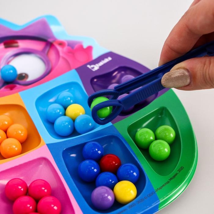 Сортер &laquo;Смешарики: Весёлые бусинки&raquo;, 8 цветов, с пинцетом, по методике Монтессори