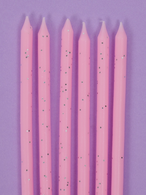 Свечи для торта "Розовая вечеринка", 6 шт, блестящие розовые