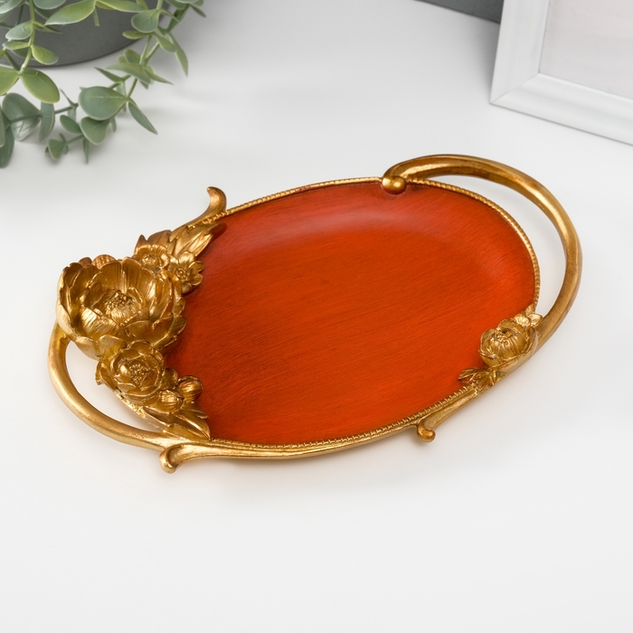 Подставка интерьерная полистоун Подставка интерьерная полистоун "Королевские золотые пионы" под красное дерево 23х16,5х3 см 102039