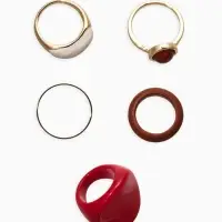 Набор колец 5 шт "Новый стиль" овал с деревом, размер МИКС, цвет красно-белый в золоте