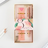 Подарочный набор ручка розовое золото и кожзам чехол &laquo;С 8 марта&raquo;