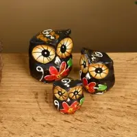 Набор сувенирный "Совята" дерево H 4, 3, 2 см, цв. чёрный