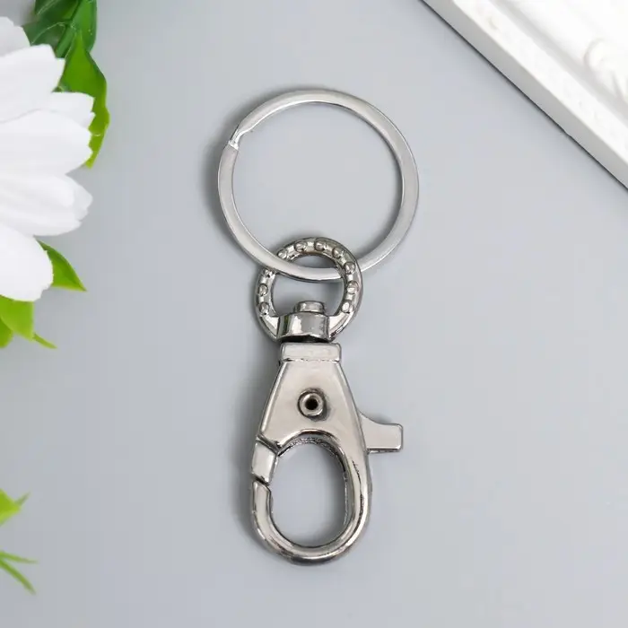 Брелок металл "Карабин с плоским кольцом" серебро 3х7,5 см