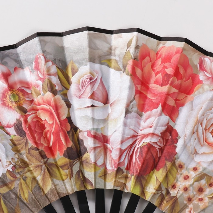 Веер пластик, текстиль h=26,5 см "Светлые цветы"