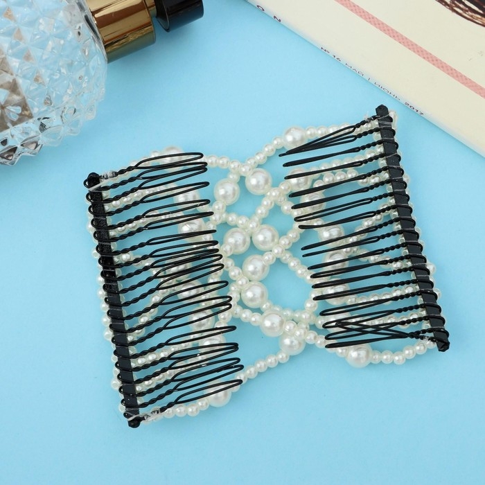 Зажим для волос Зажим для волос "Жемчужная сетка" крупная бусина, белый