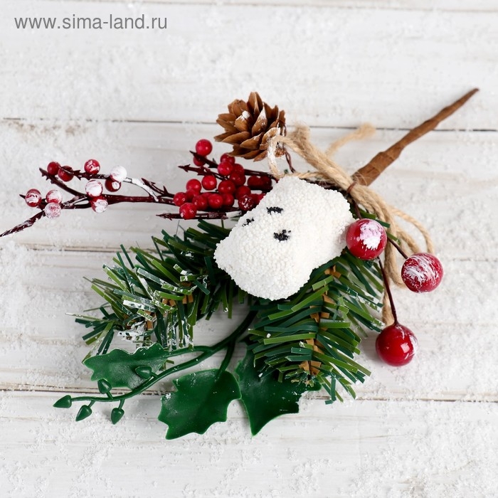 Декор Декор "Зимнее очарование" мишка, ягоды и шишка 21 см