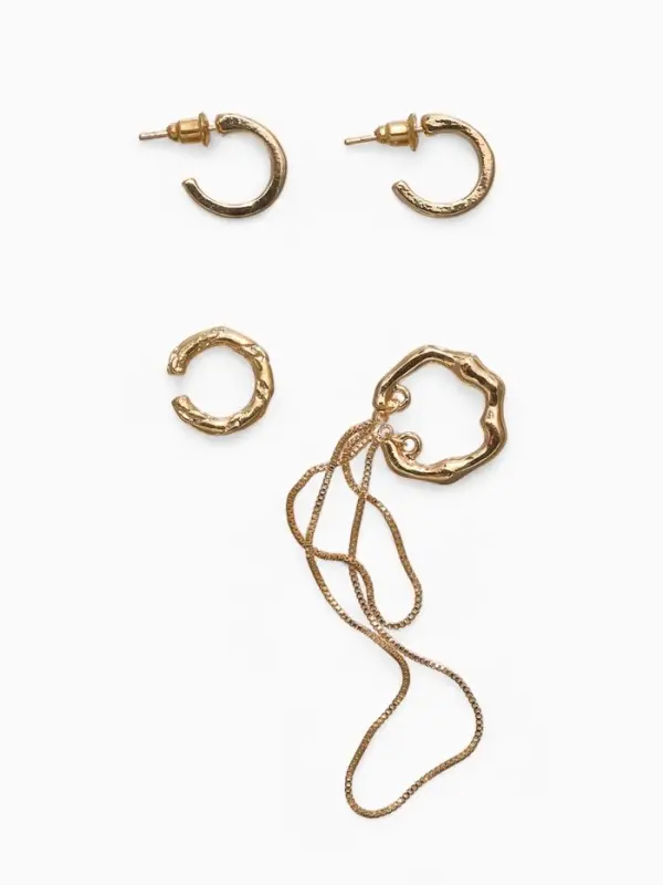 Набор серьги и каффы 4 шт. "Минимализм" водопад, цвет золото