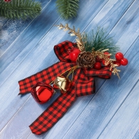 Украшение ёлочное "Новогодний стиль" бант клетка, 12х9 см, красный Украшение ёлочное "Новогодний стиль" бант клетка, 12х9 см, красный