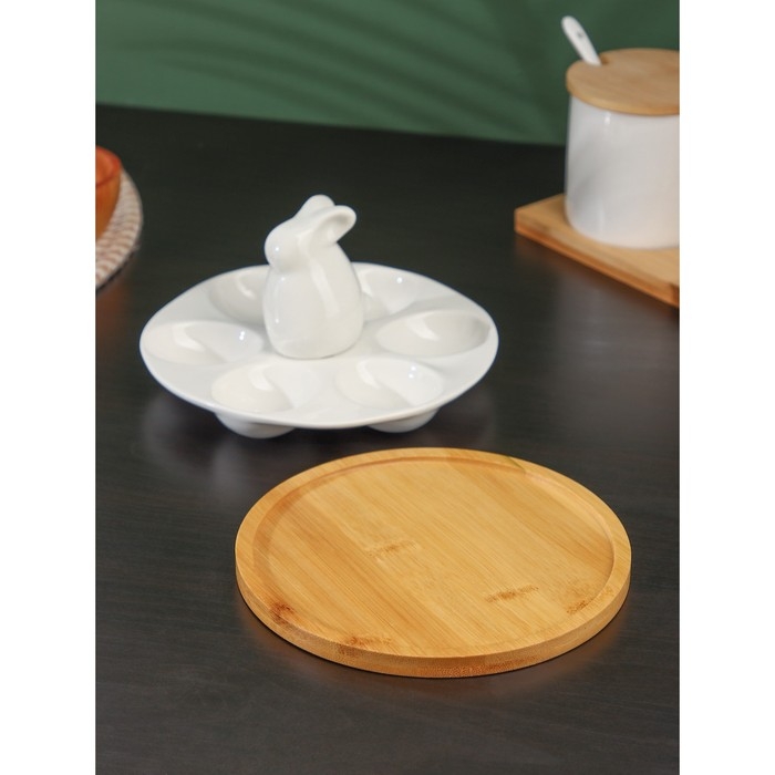 Подставка фарфоровая для яиц 6 ячеек BellaTenero &laquo;Зайка&raquo;, 16,5&times;9,5 см, цвет белый