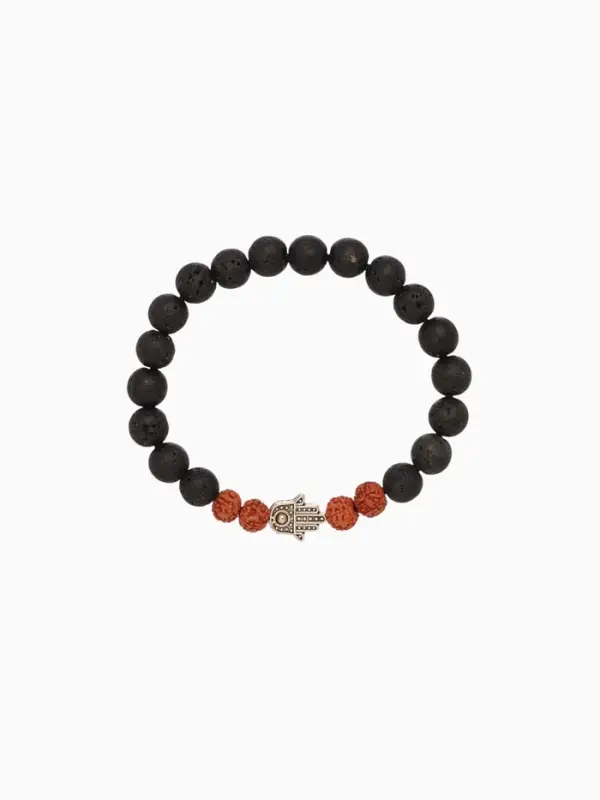 Браслет "Хамса" лава, рудракша, длина 18 см, цв. чёрный, коричневый