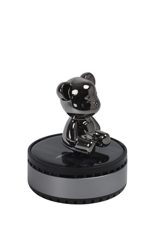 Аксессуар на панель с ароматизатором, мишка, вращается от солнца, серый